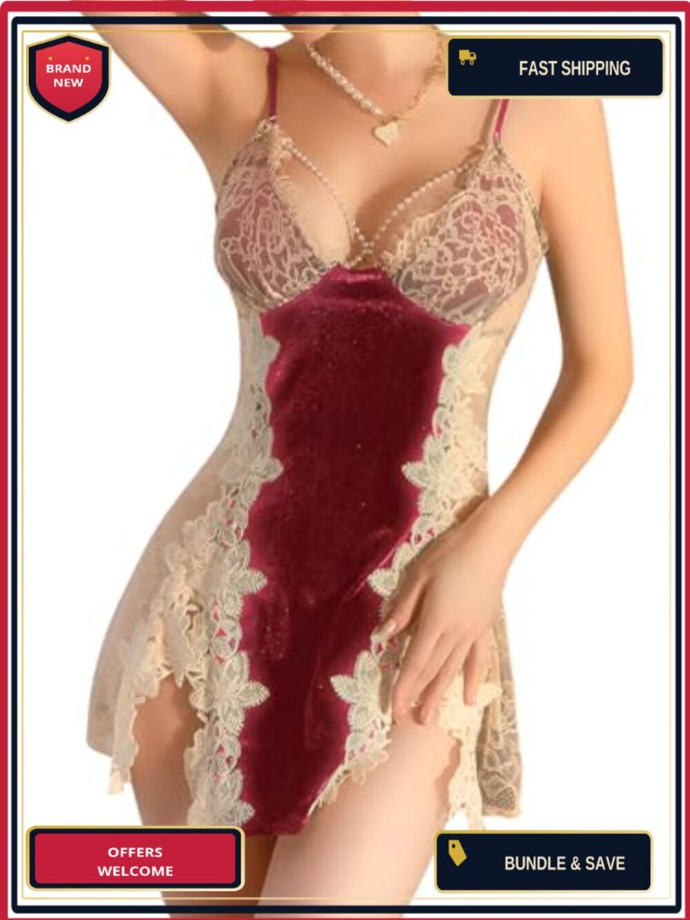 Velvet Sheer Mesh Babydoll Lingerie Dress Bridal Nightgown